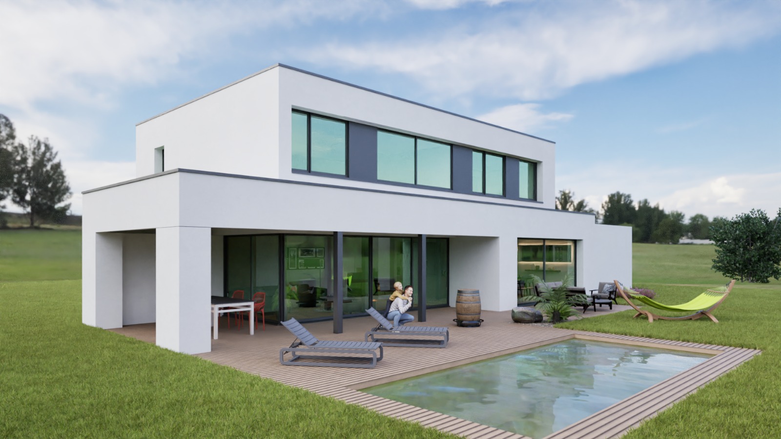 Maison familiale contemporaine à toit plat